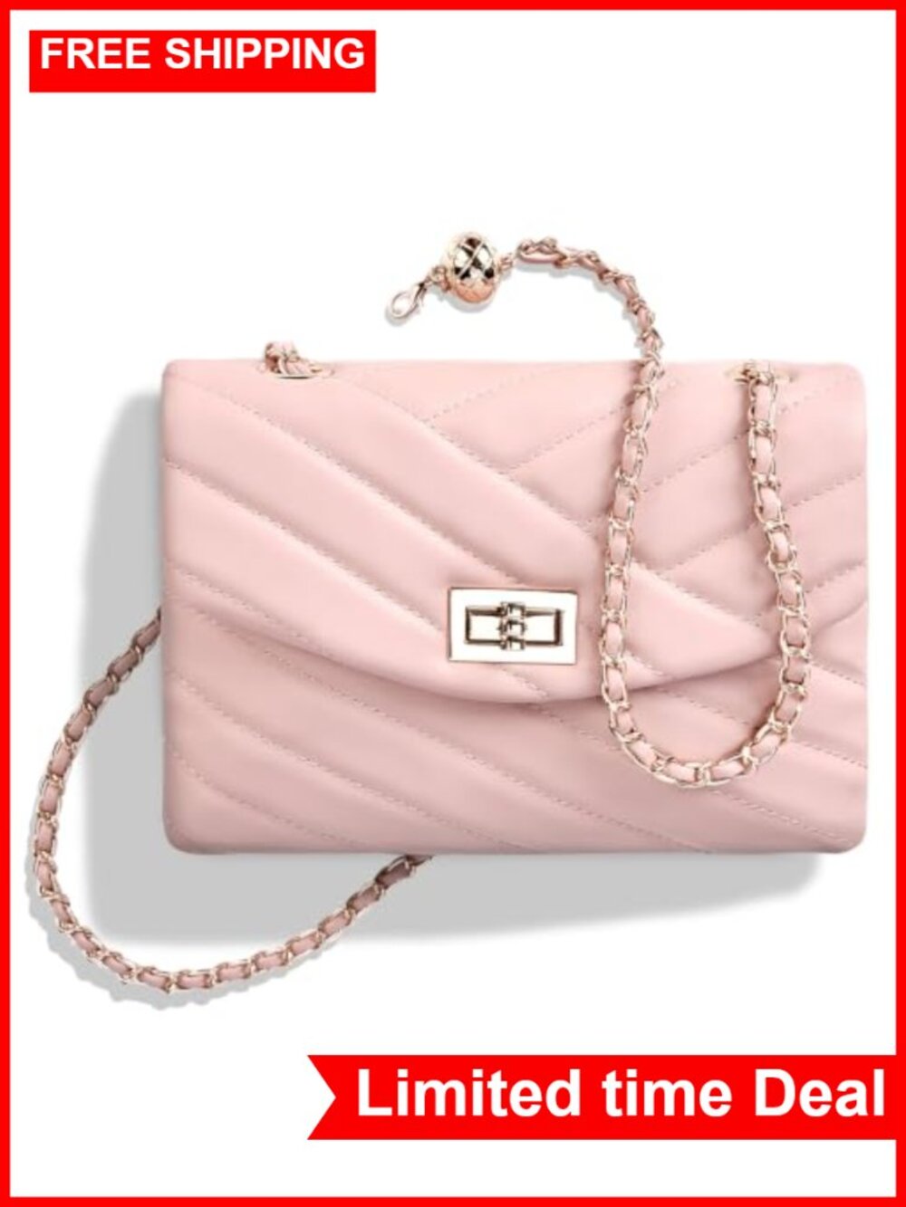 Faux Leather Chevron Quilted Crossbody Bag Adjustable Chain Shoulder Purse